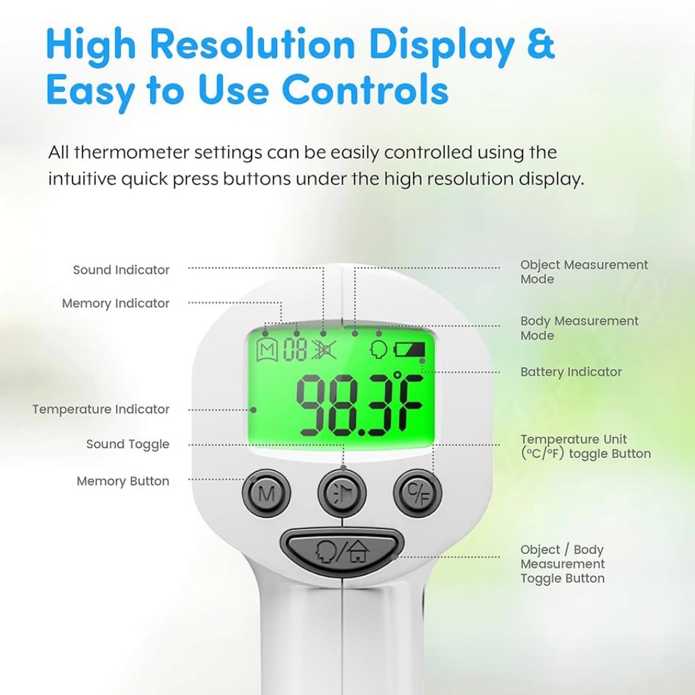 Medical Grade Contactless Sensor Thermometer Instant Read Results with light
